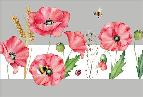 Blumenkarte im Aquarellstil "Roter Mohn" ohne Grußworte, vielseitig verwendbar, inkl. Einleger innen