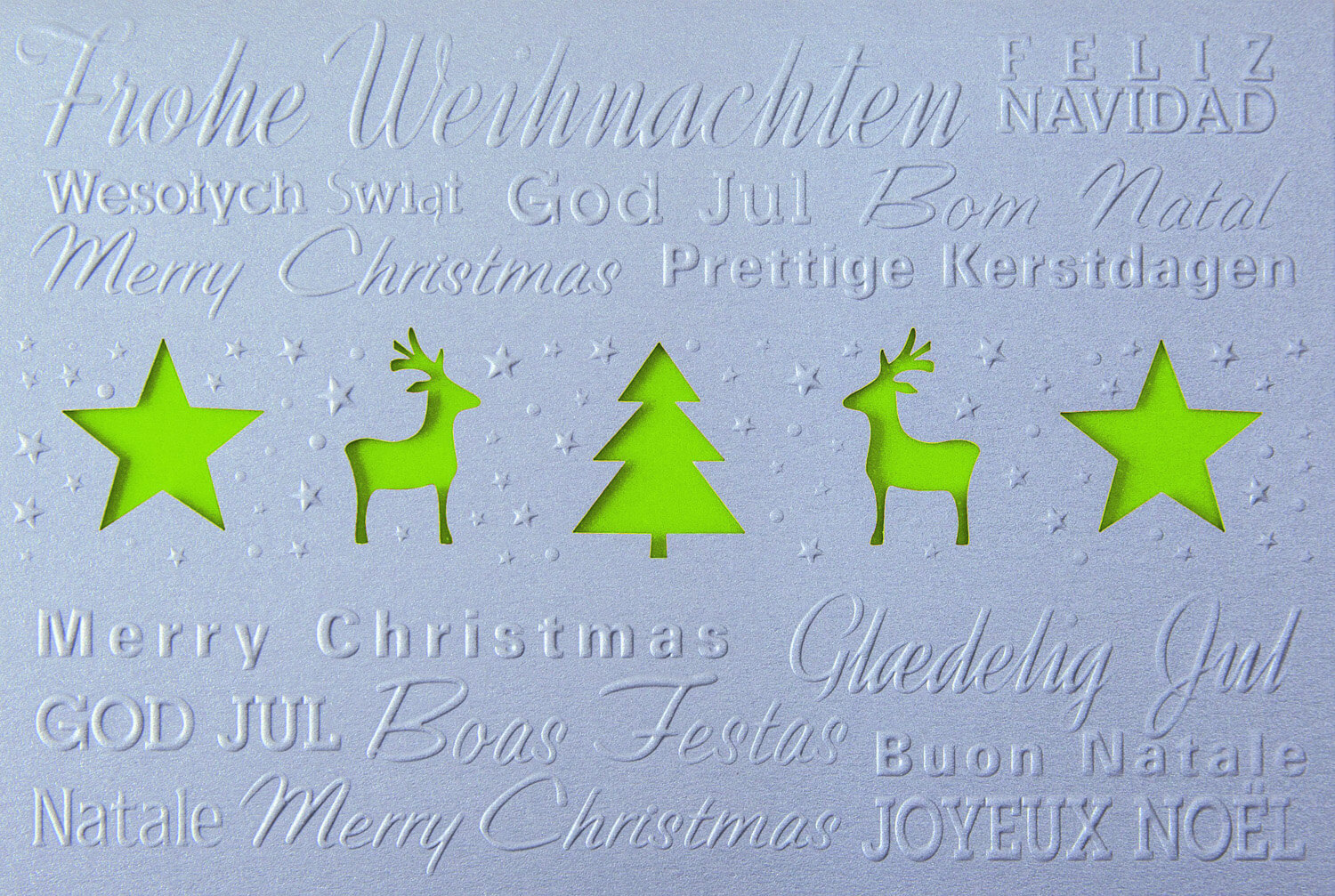 Silbergraue Weihnachtskarte mit hellgrünem Falteinleger