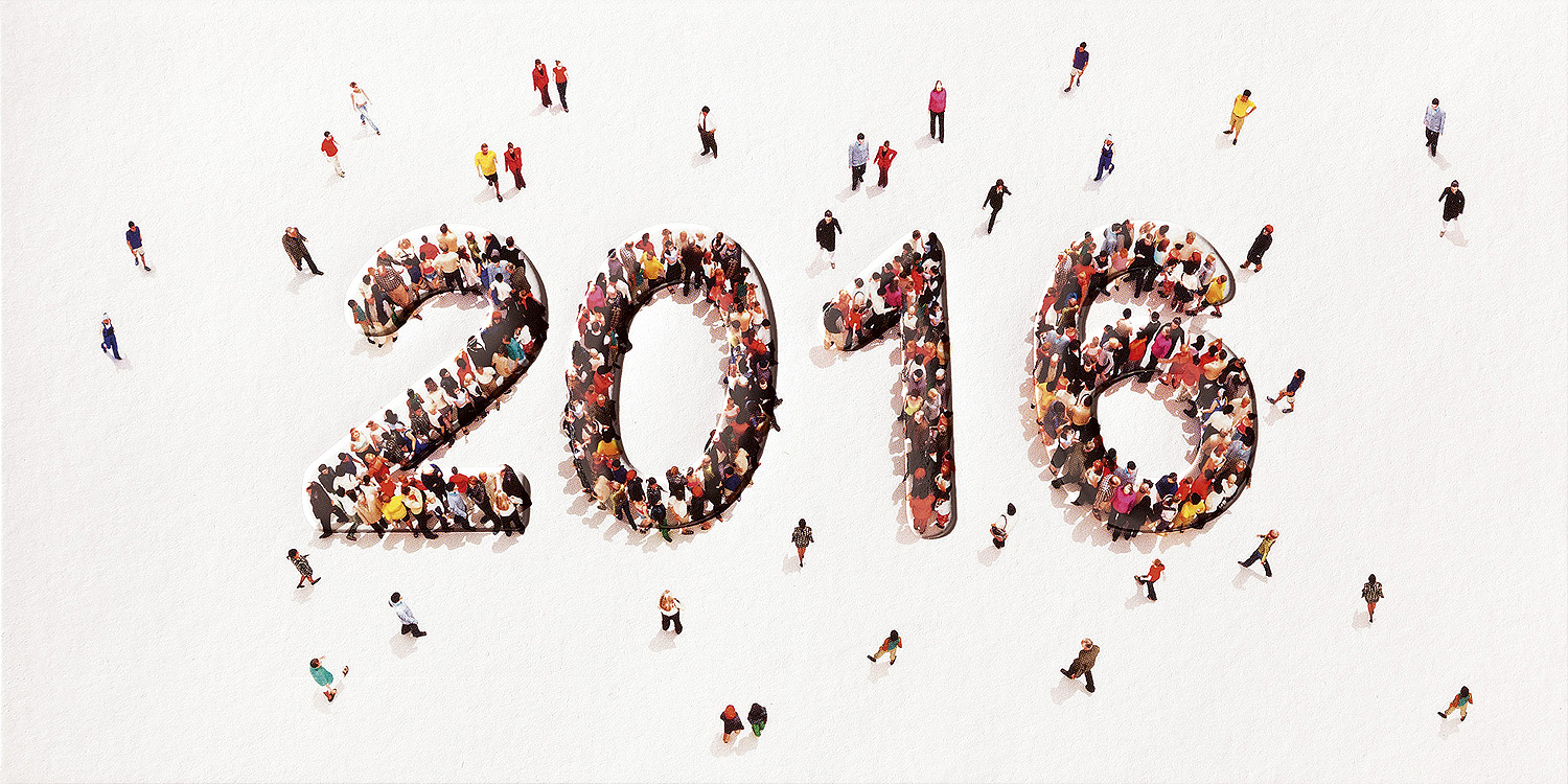 Neujahrskarte weiß mit Relief & Jahreszahl 2016 aus Personen
