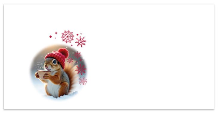 Briefumschlag ohne Fenster, haftklebend, DIN lang "Eichhörnchen im Schnee" für Weihnachts-Briefpapier