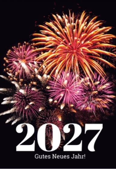 Neujahrskarte "Feuerwerk" mit Spendenanteil für Kinderherzen e.V., Jahreszahl und Neujahrsgruß