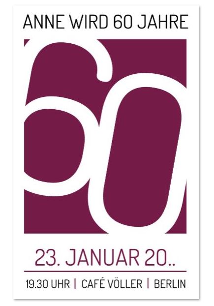 Einladungskarte zum 60. Geburtstag "Violet Sixty" im modernen violett-weißen Design mit persönlichem Foto
