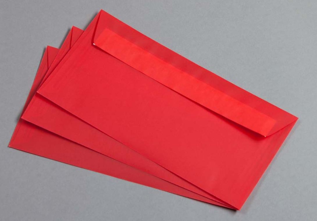 Briefumschlag DIN lang, transparent rot, haftklebend ohne Fenster