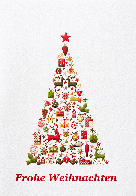 Weihnachtskarte weiß mit Weihnachtsbaum aus versch. Motiven