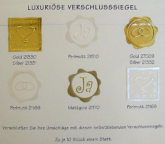 Verschlusssiegel Hochzeit 10 Stück Briefsiegel auf Bogen