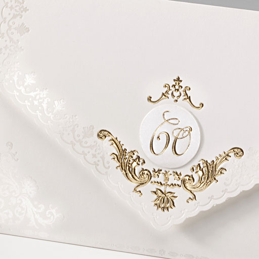 Einladungskarte mit Jubiläumszahlen 40, 50, 60, 75 und Ornament