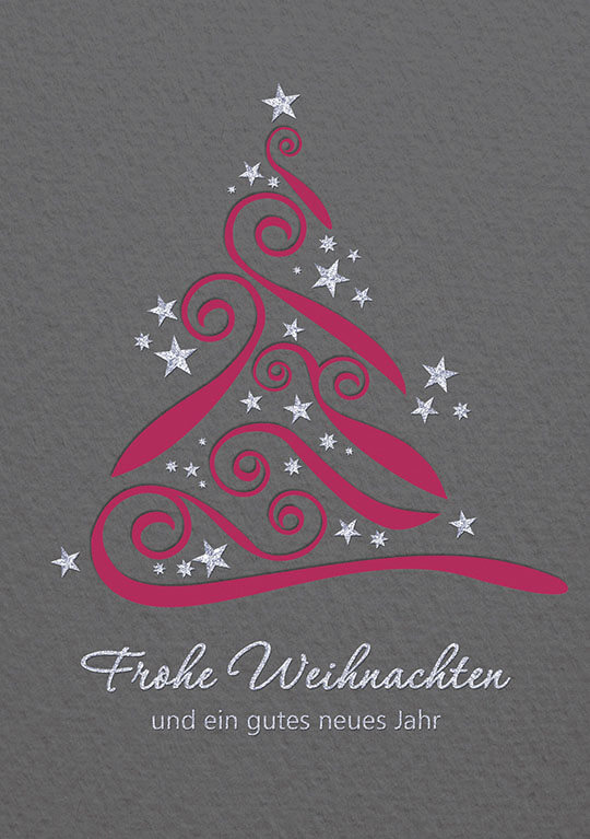 Weihnachtskarte in grau mit pinkem Einleger zugunsten Deutsche Kinderkrebsstiftung