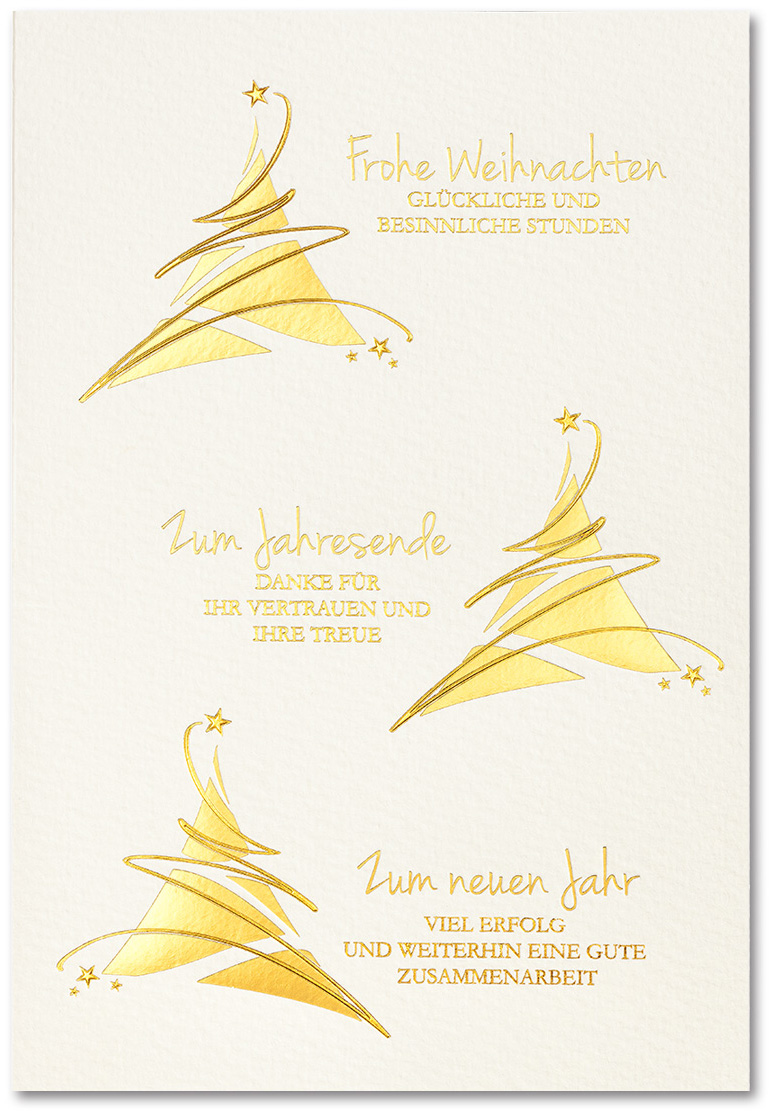 Weihnachtskarte creme mit goldener Folienprägung und geschäftlichem Text Dank für Zusammenarbeit