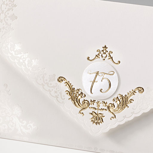 Einladungskarte mit Jubiläumszahlen 40, 50, 60, 75 und Ornament