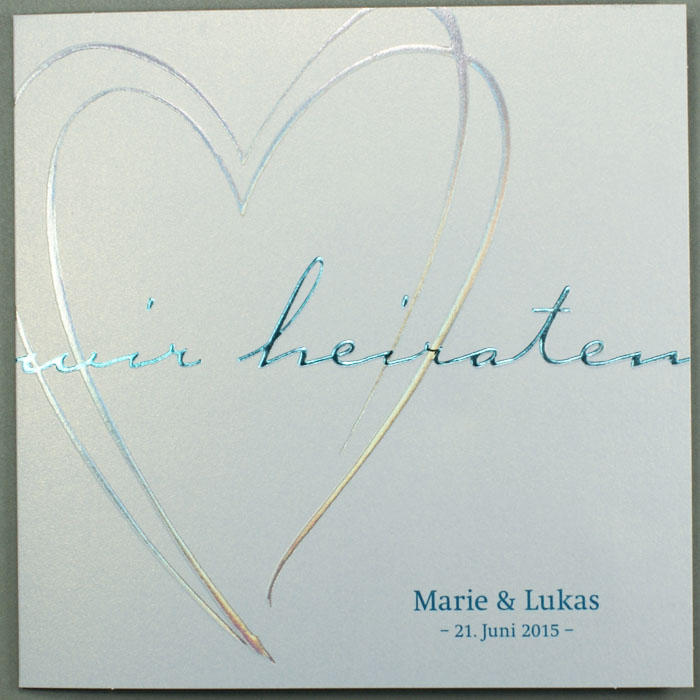 Hochzeitskarte quadratisch wir heiraten Herzen metallic ba723028