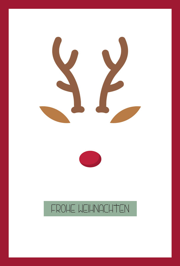 Lustige Weihnachtskarte mit Frohe Weihnachten und stilisiertem Rentierkopf