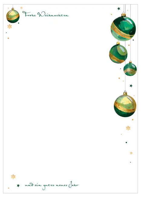 Weihnachtsbriefbogen "Harmonie" mit grünen Weihnachtskugeln und Weihnachts- mit Neujahrsgruß, DIN A4