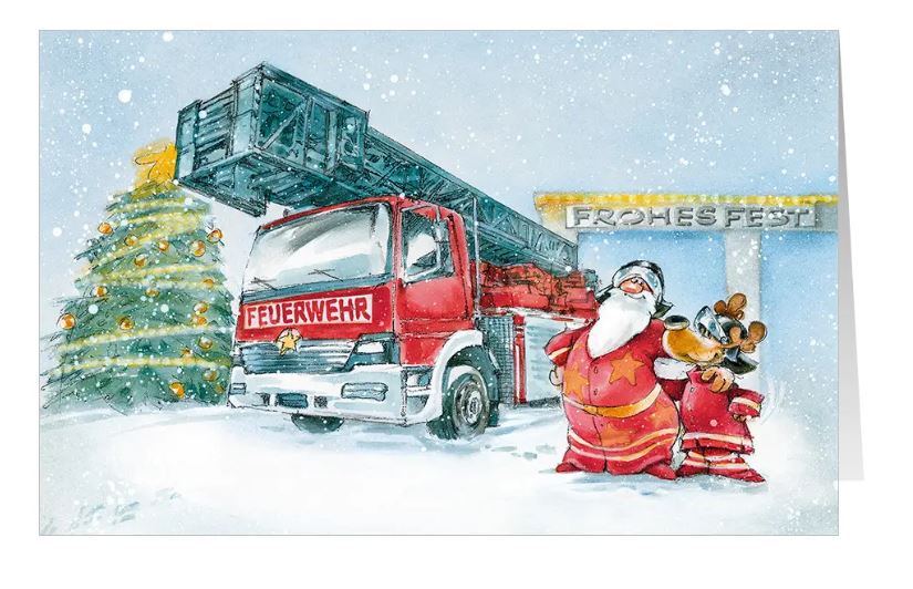 Branchenweihnachtskarte "Starke Helfer" passend für die Feuerwehr und Brandschutz mit Weihnachtsgruß Frohes Fest