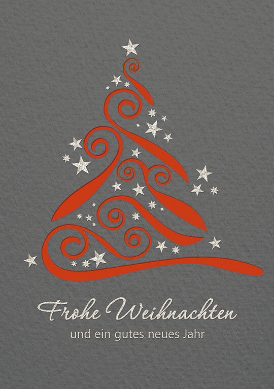 Weihnachtskarte in grau mit rotem Einleger zugunsten Deutsche Kinderkrebsstiftung