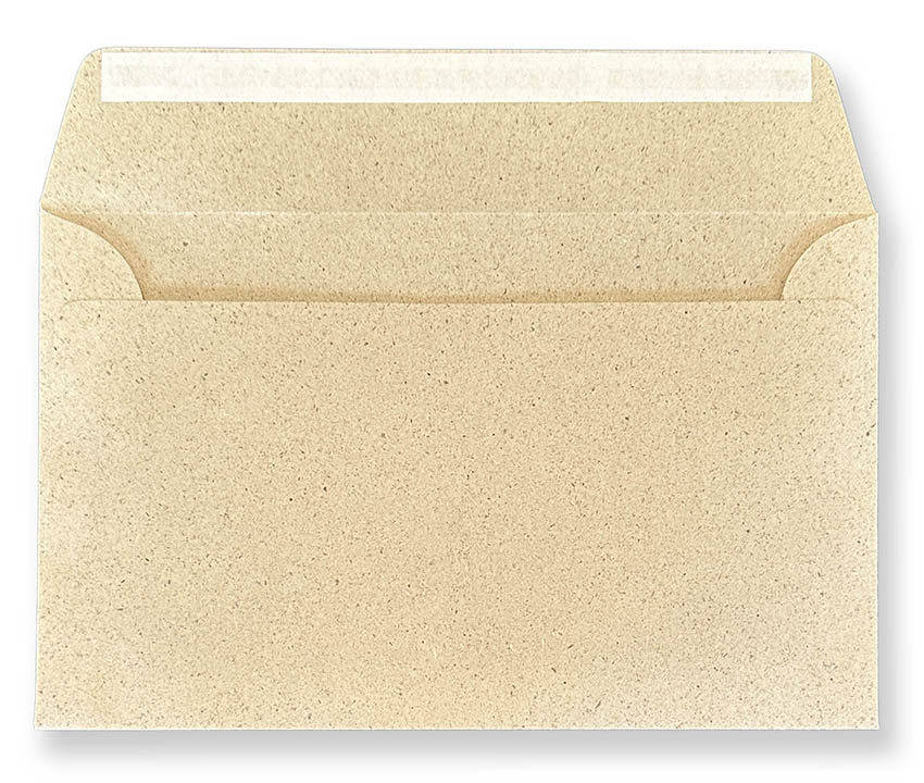 Naturbrauner Briefumschlag 20x12cm aus Graspapier, selbstklebend mit Abziehstreifen