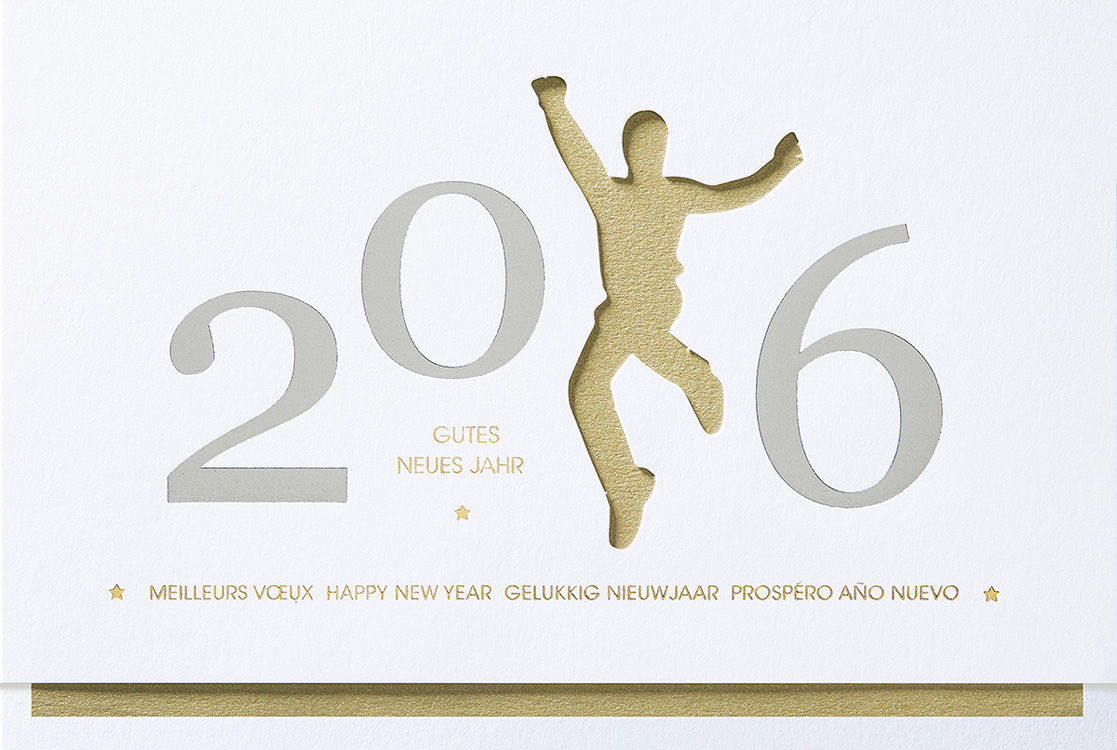 Neujahrskarte weiß mit Folienprägung und Jahreszahl 2016 Mensch