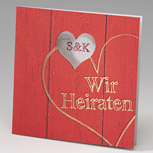 Hochzeitskarte Holzmuster Herz JA Wir Heiraten gold ba723007