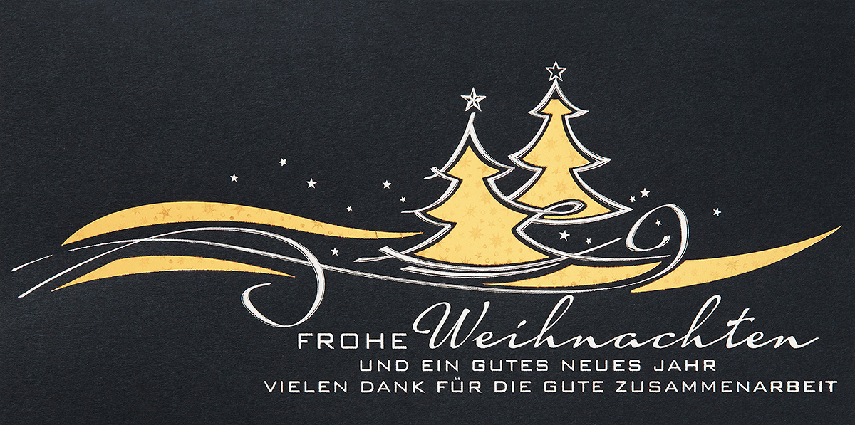Weihnachtskarte nachtblau mit Weihnachtwünschen und Dank