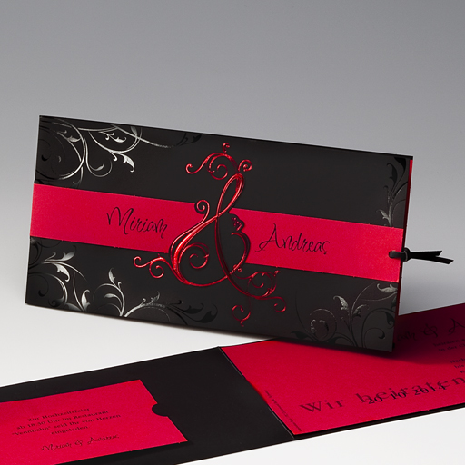 Hochzeitskarte ex721035 Design schwarz/rot & Folienprägung