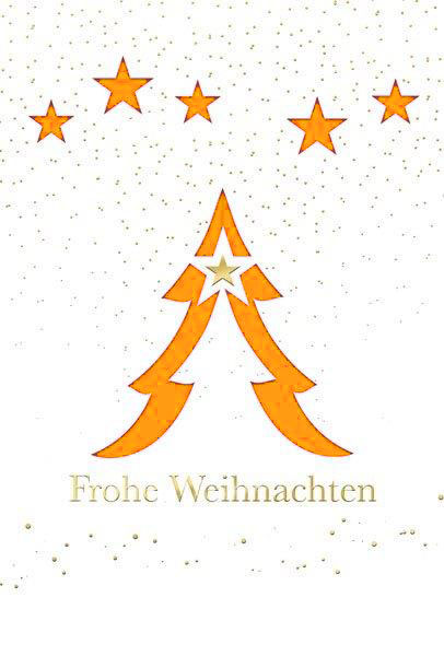 Weiße Weihnachtskarte mit Formstanzung, Weihnachtsgruß und orangenem Einleger