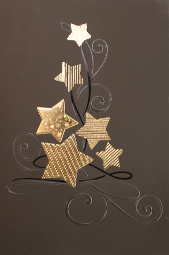 Weihnachtskarte dunkelbraun mit Folienprägung goldenen Sterne