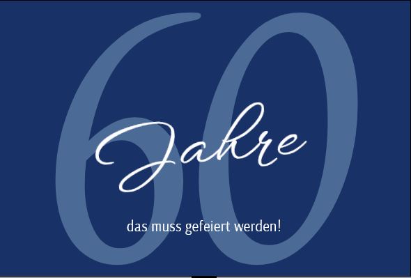 Einladungskarte zum 60. Geburtstag in Blau als Klappkarte mit eigenem Foto innen und individuellem Eindruck