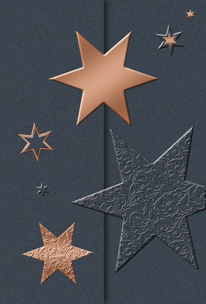 Weihnachtskarte anthrazit metallic mit geprägten Sternen als Relief und in Gold