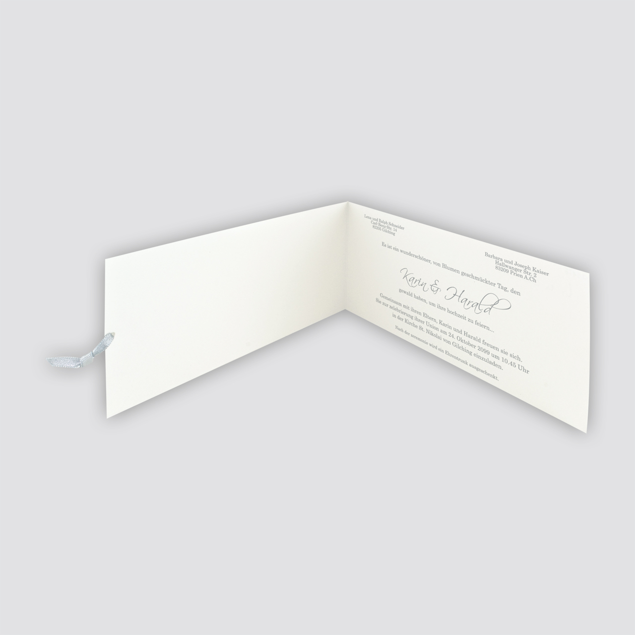 Hochzeitskarte / Fotokarte mit Transparent und silbergrauem Herz