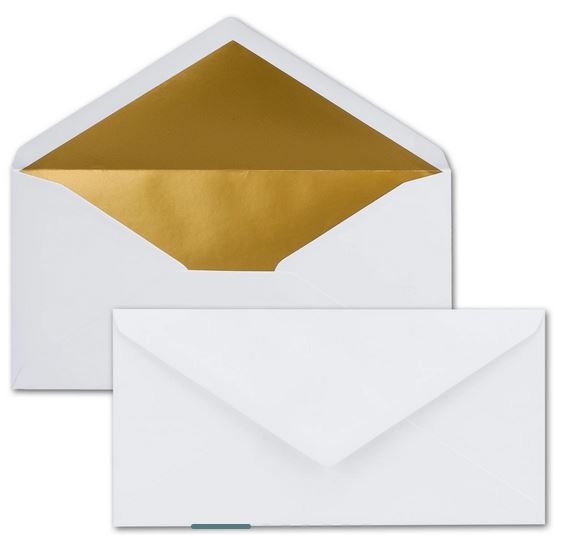 Briefumschlag DIN lang weiß mit Gold-Metallic-Innenfutter, nassklebend, 22x11 cm