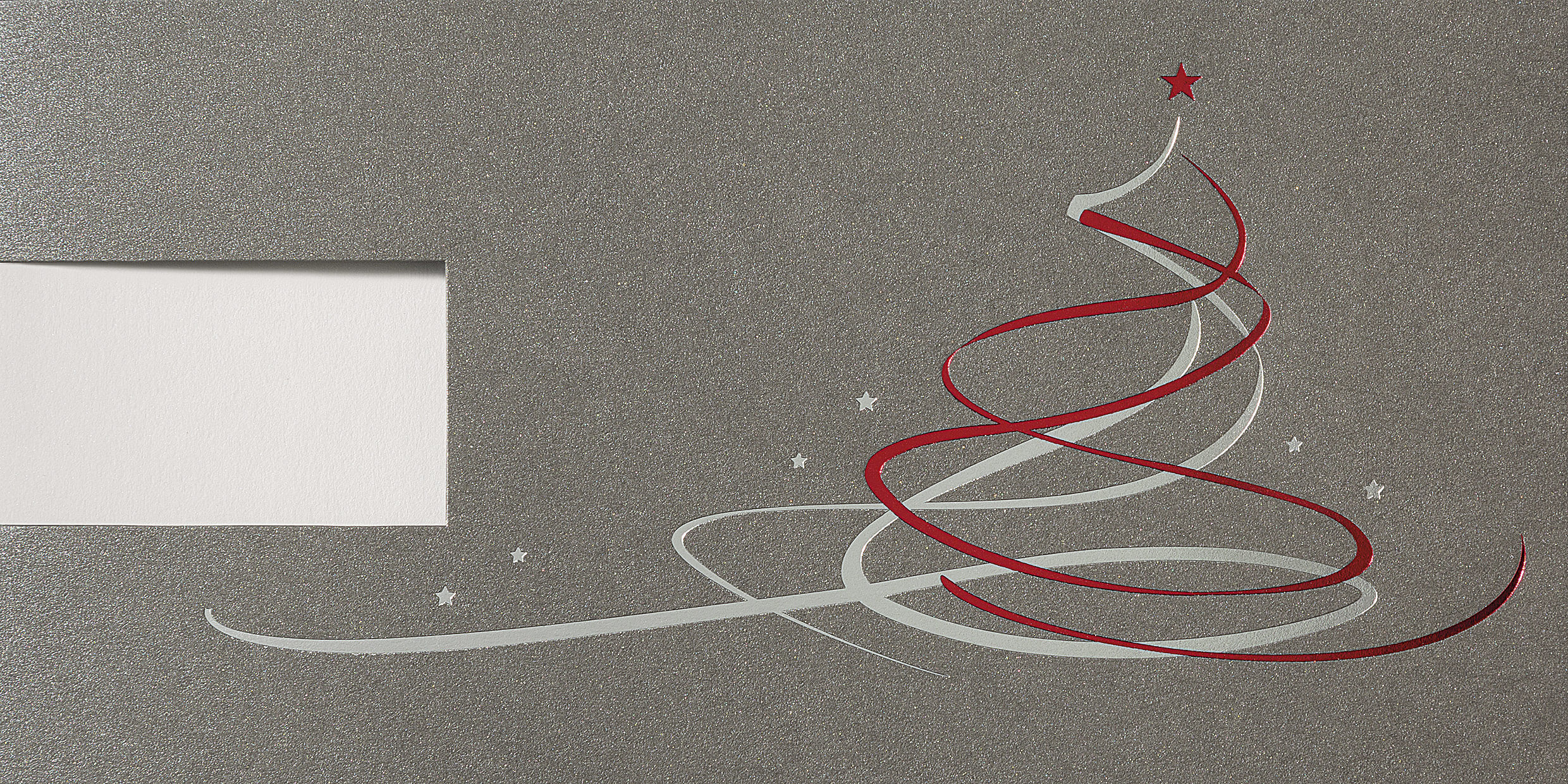 Logokarte als Weihnachtskarte im DIN lang Format anthrazitfarben mit modernem Weihnachtsbaum 