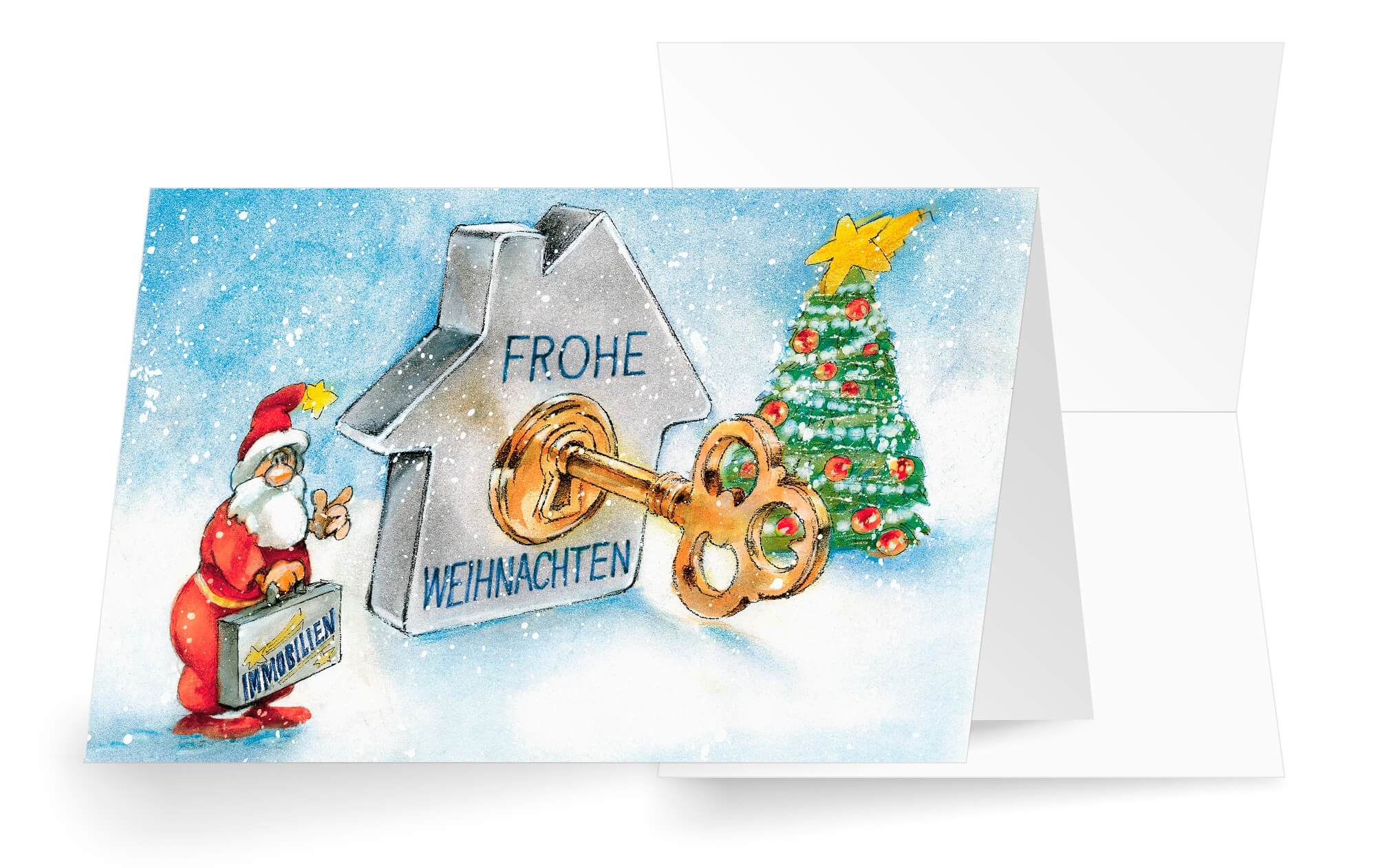 Lustige Weihnachtskarte für Immobilienhändler und Immobilienverkauf mit Weihnachtsgruß