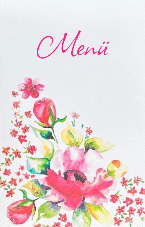 Menükarte in cremeweiß mit floralem Druck und Falteinlegeblatt innen