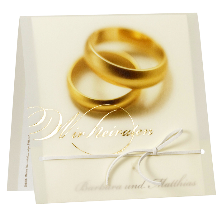 Hochzeitskarte quadrat. - creme Transparentpapier mit Trauringen