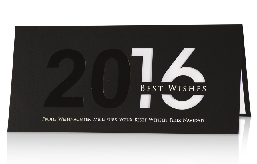 Festtagskarte schwarz mit Jahreszahl 2016 - Einleger weiß