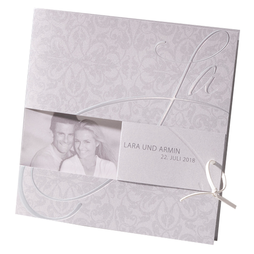 Hochzeitskarte silber Ja und Ausstanzung für Fotodruck