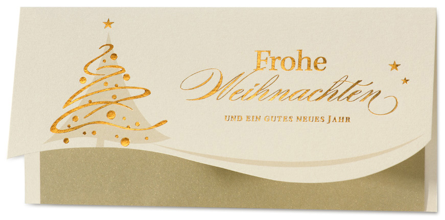 Weihnachtskarte creme metallic mit Weihnachtsbaum und Konturstanzung
