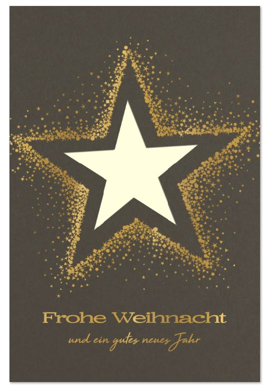 Festlicher Weihnachtsgruß "Eleganz in Braun" mit Formstanzung Stern und edler Goldprägung, inkl. Einlegeblatt