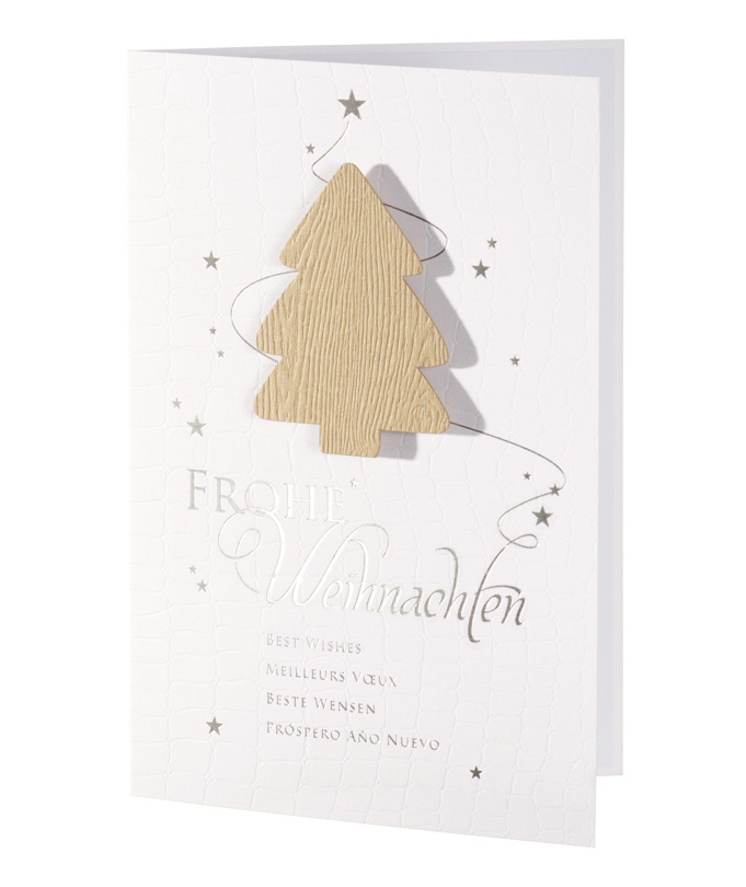 Weihnachtskarte mit Schlangenhaut-Optik und Weihnachtsbaum