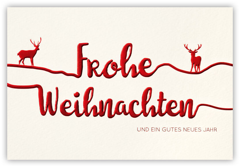 Festtagskarte creme mit roter Folienprägung Frohe Weihnachten und gutes neues Jahr