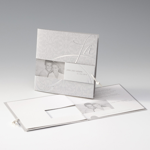 Hochzeitskarte silber Ja und Ausstanzung für Fotodruck