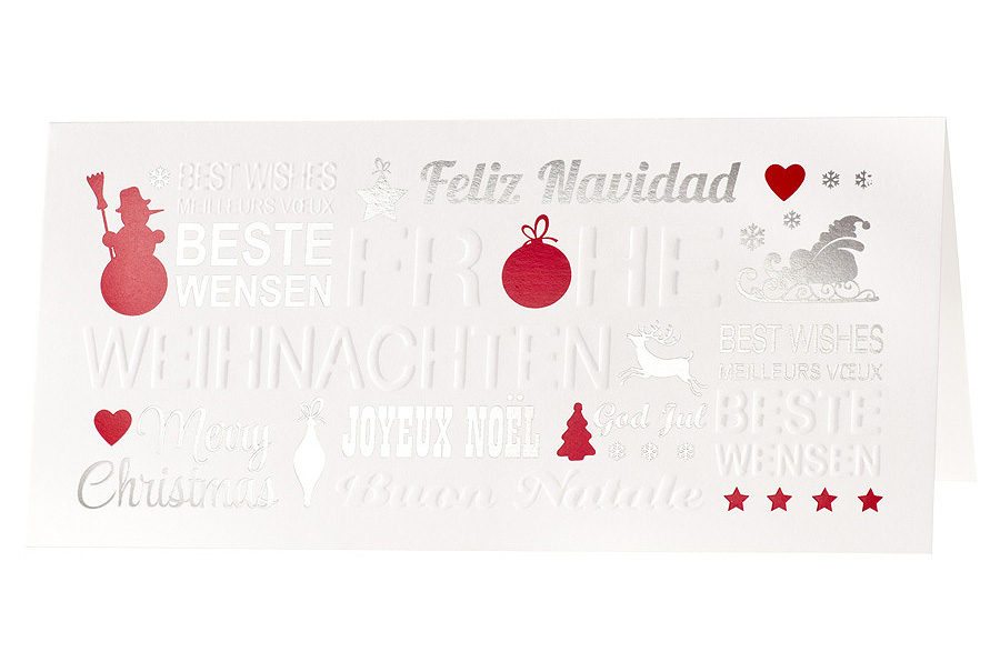 Weihnachtskarte weiß mit roter und silberner Folie Reliefprägung