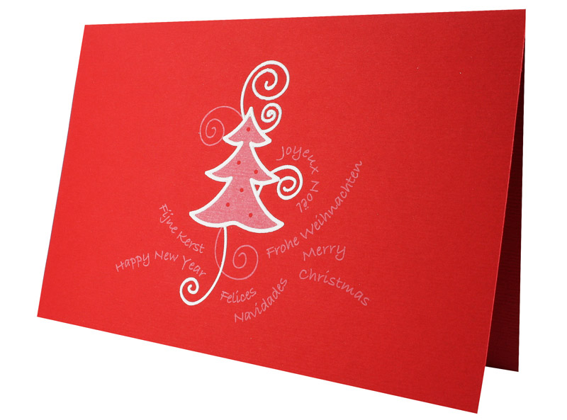 Weihnachtskarte rot Strukturkarton mehrsprachig fc91344ebsw