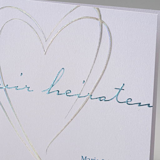 Hochzeitskarte quadratisch wir heiraten Herzen metallic ba723028