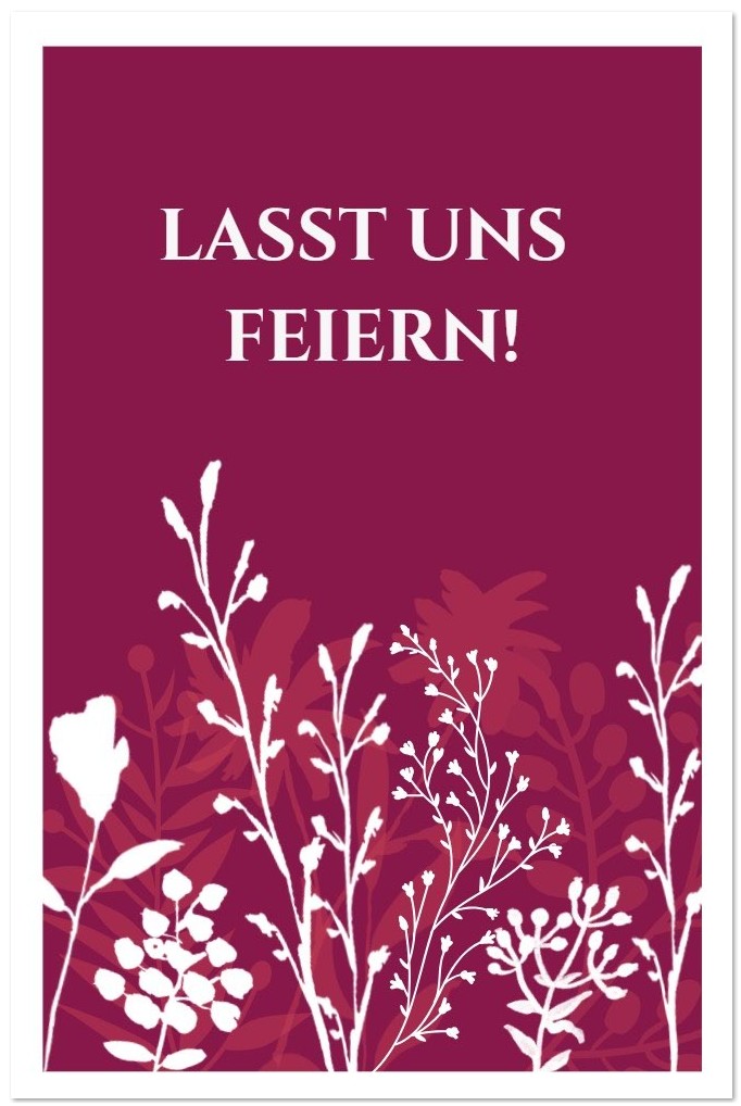 Einladungskarte zum Geburtstag in weinrot mit floralen Elementen, Klappkarte