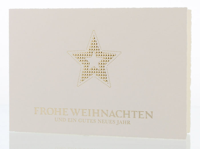 Weihnachtskarte creme mit Relief und Goldfolienprägung Stern & Wünsche