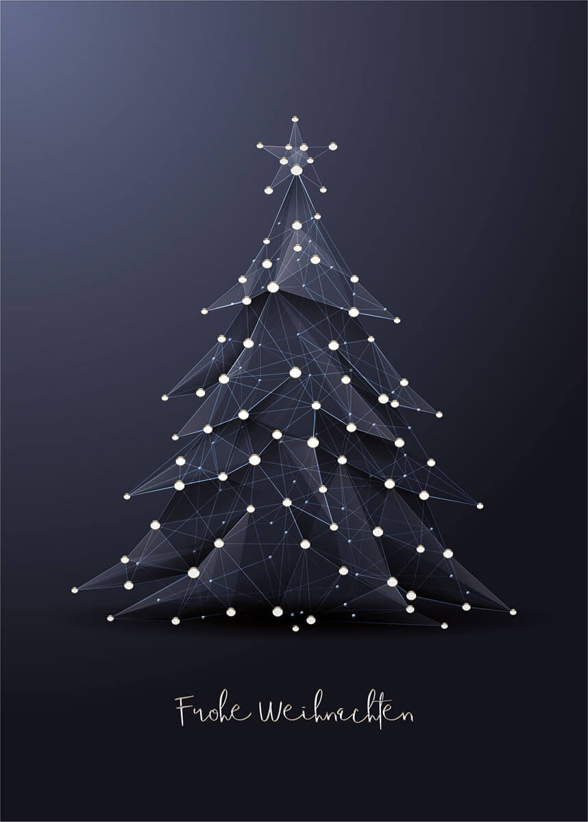 Weihnachtskarte im klassischen Dunkelblau mit Weihnachtsbaum und Gruß | Ohne Gestaltung bestellen