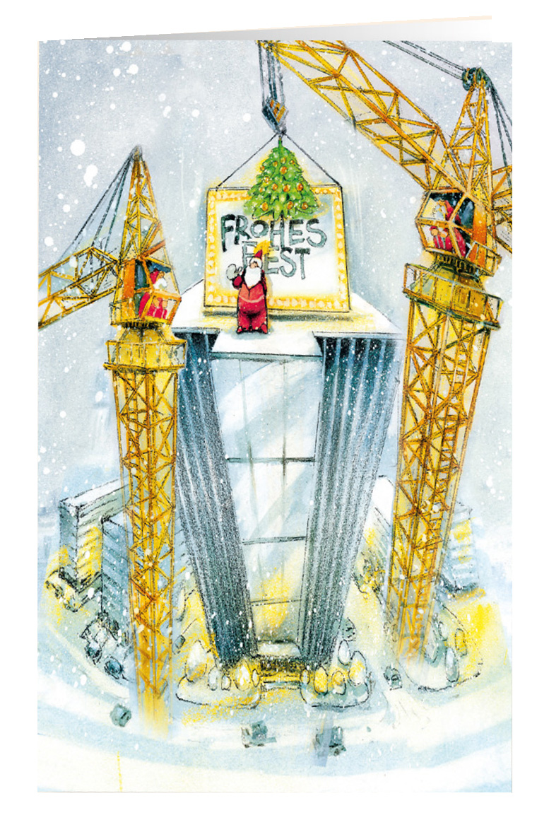 Weihnachtskarte Branchenkarte Hochbau Kranverleih Bauunternehmen Frohes Fest