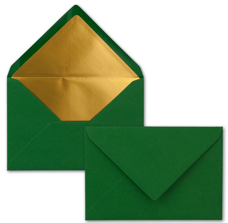 Briefumschlag DIN C6, 16,2 x 11,4 cm, nassklebend, 120g, dunkelgrün mit goldenem Innenfutter
