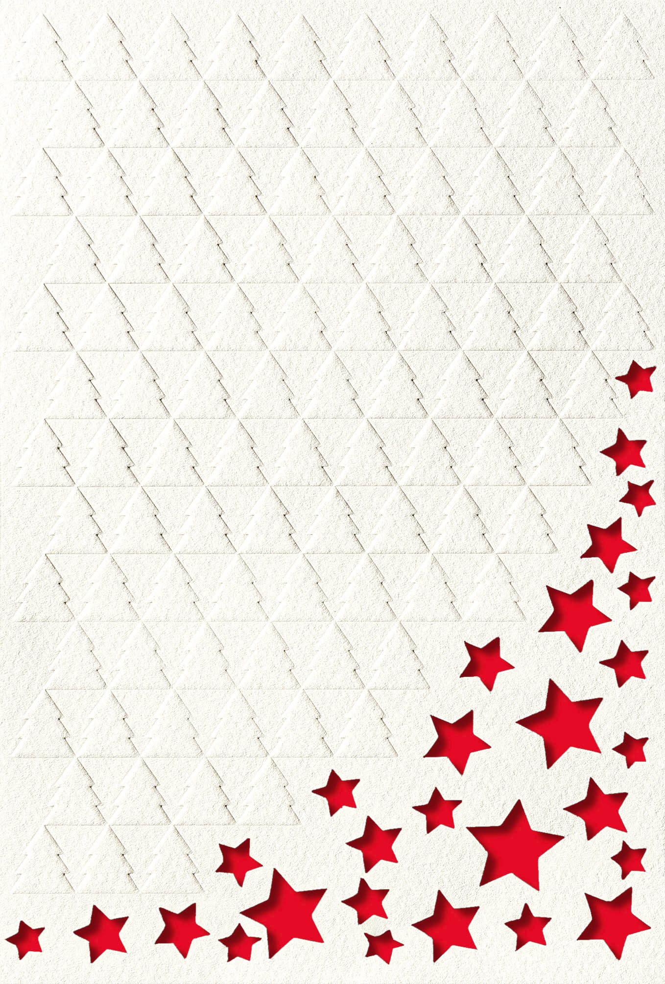 Cremeweiße Weihnachtskarte mit Blindprägung und Sternstanzung, inkl. rotem Einleger