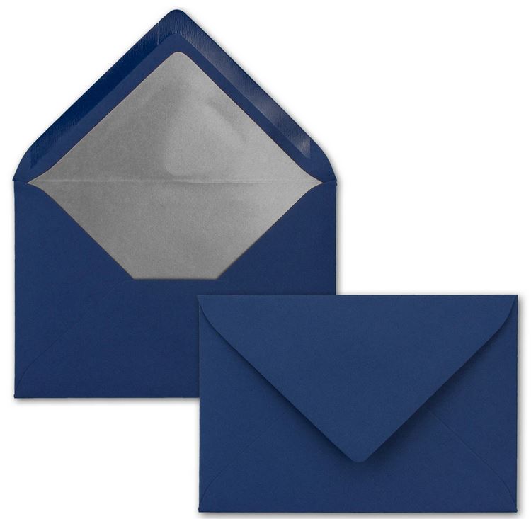 Briefumschlag DIN C6, 16,2 x 11,4 cm, nassklebend, 120g, nachtblau mit silbernem Innenfutter